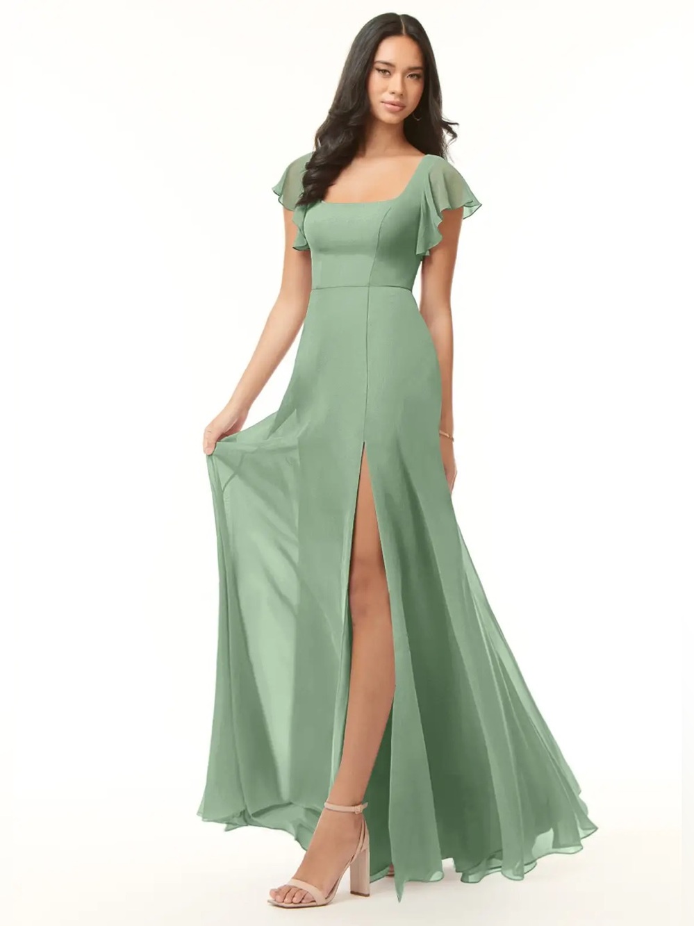 Azazie bondi dress in Matcha